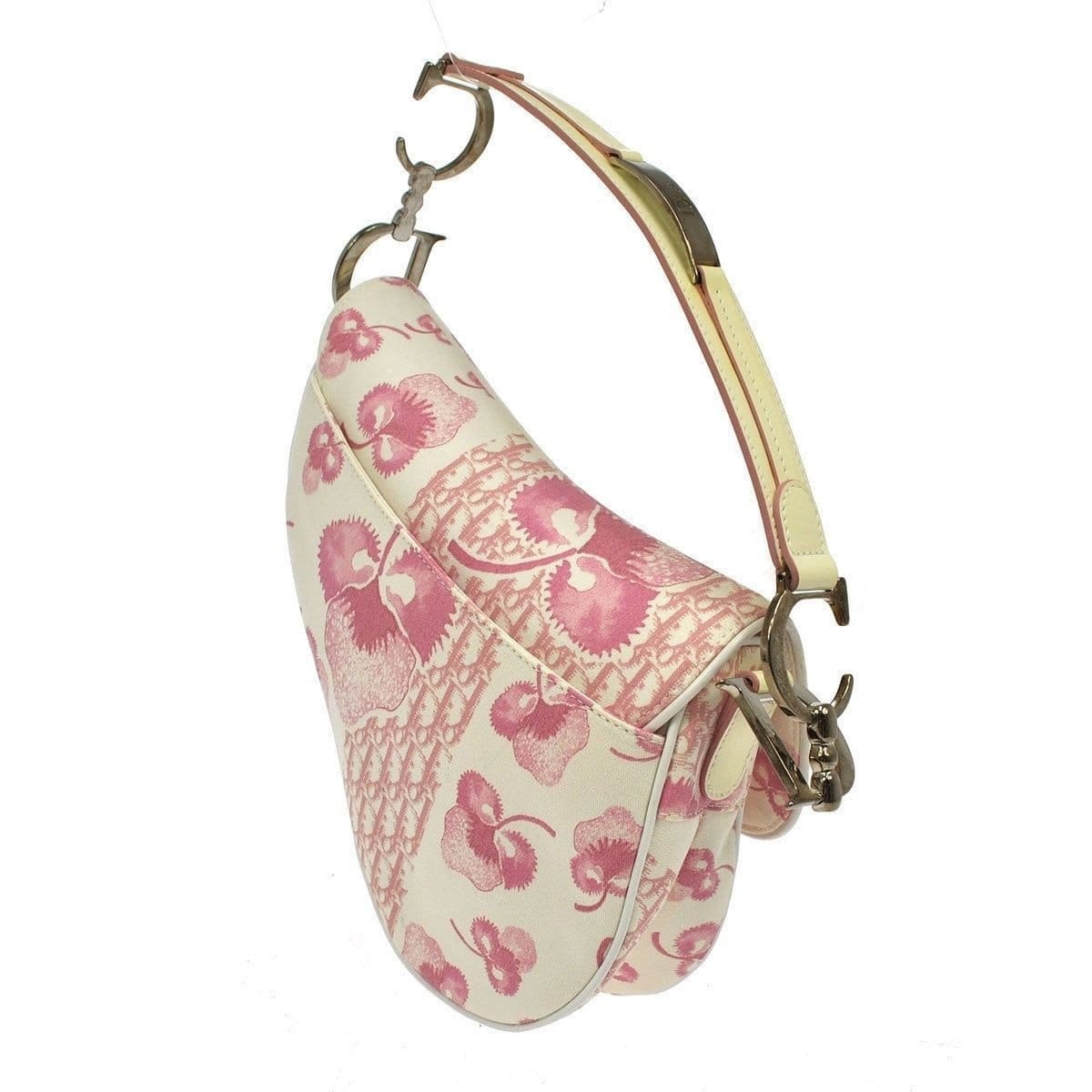 Dior Christian Saddle Trotter Hand Bag Italy Canvas Pink Satchel Bag
