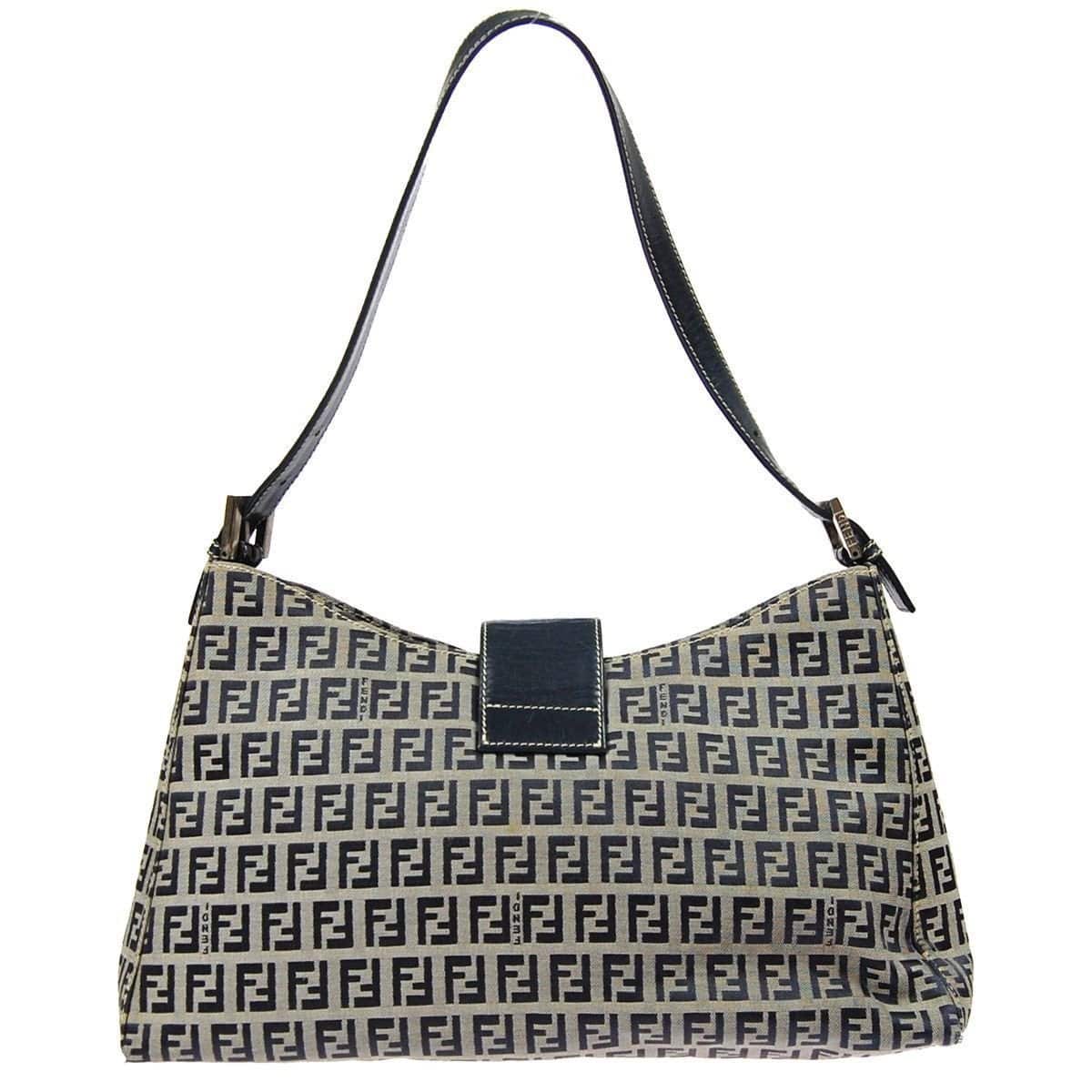Fendi Zukka Pattern Hand Bag Italy Leather Canvas Gray Shoulder Bag