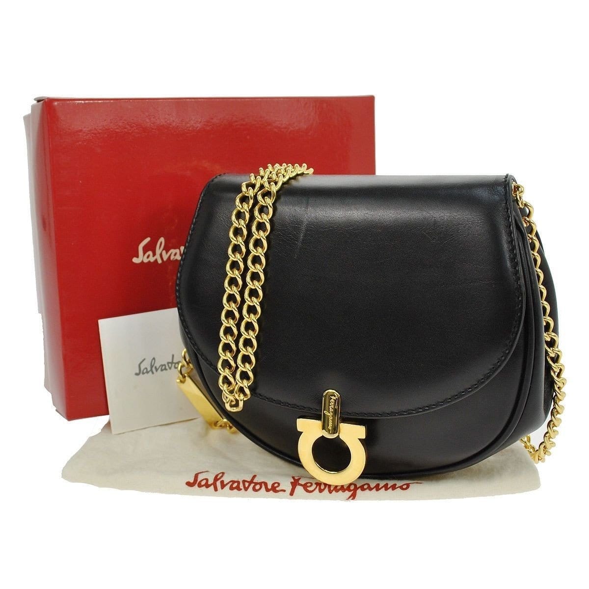 Salvatore Ferragamo Gancini Shoulder Bag Black Gold