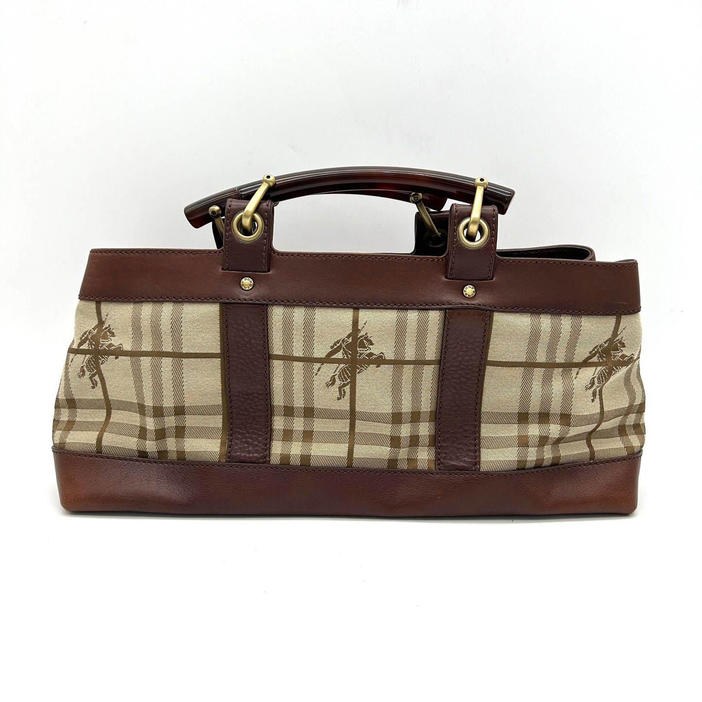 Burberry Luxury Haymarket Check And Middle Tote Bb5526Cc Leather Canvas Brown Tote Bag