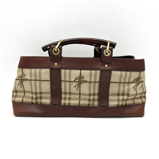 Burberry Luxury Haymarket Check And Middle Tote Bb5526Cc Leather Canvas Brown Tote Bag