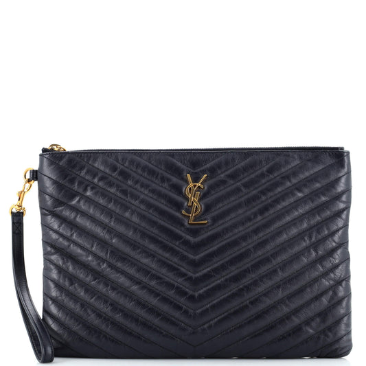 YSL Saint Laurent Saint Laurent Trending Classic Wristlet Pouch Chevron Leather Matelasse Travel Bag