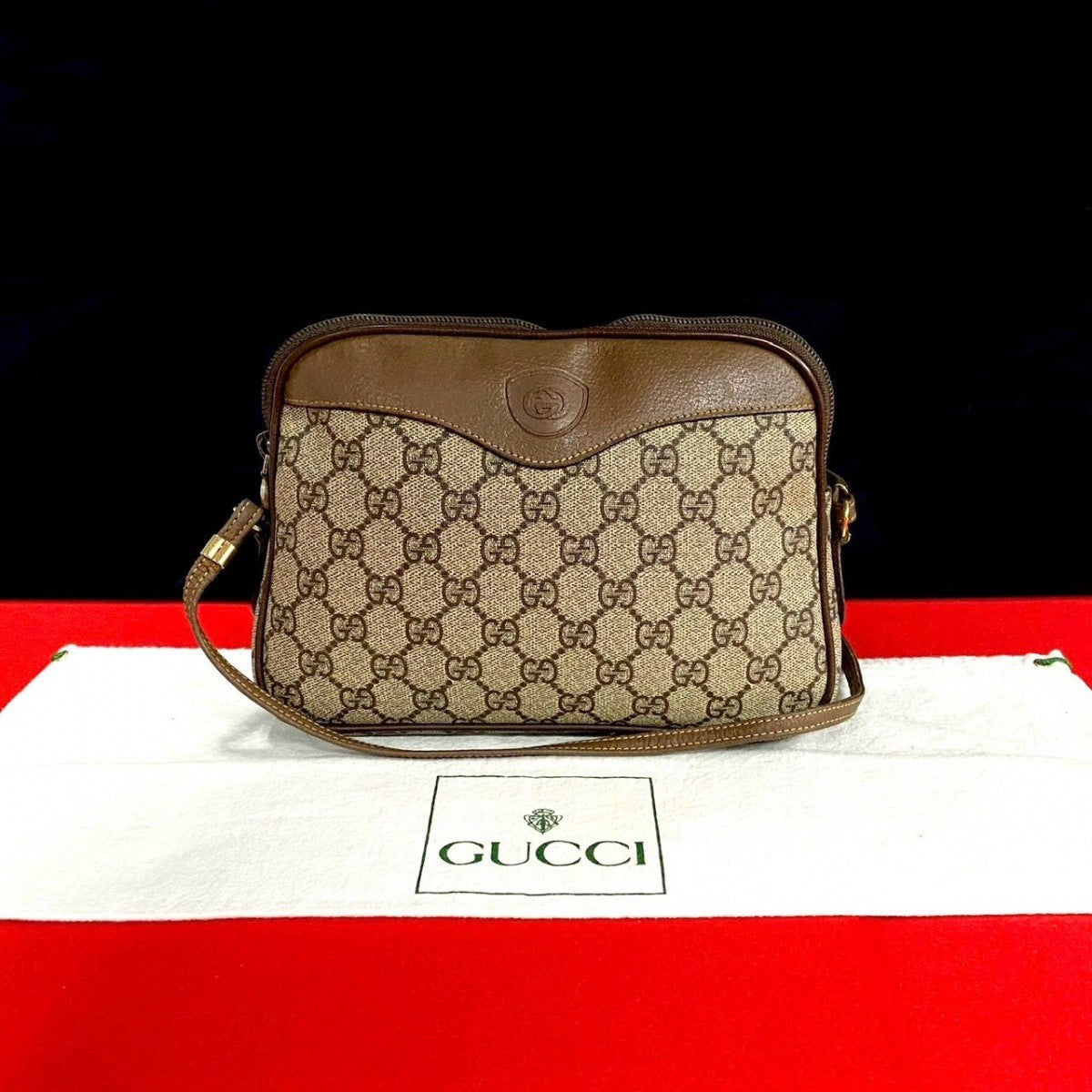 Gucci PVC GG Leather Brown Logo Shoulder Bag