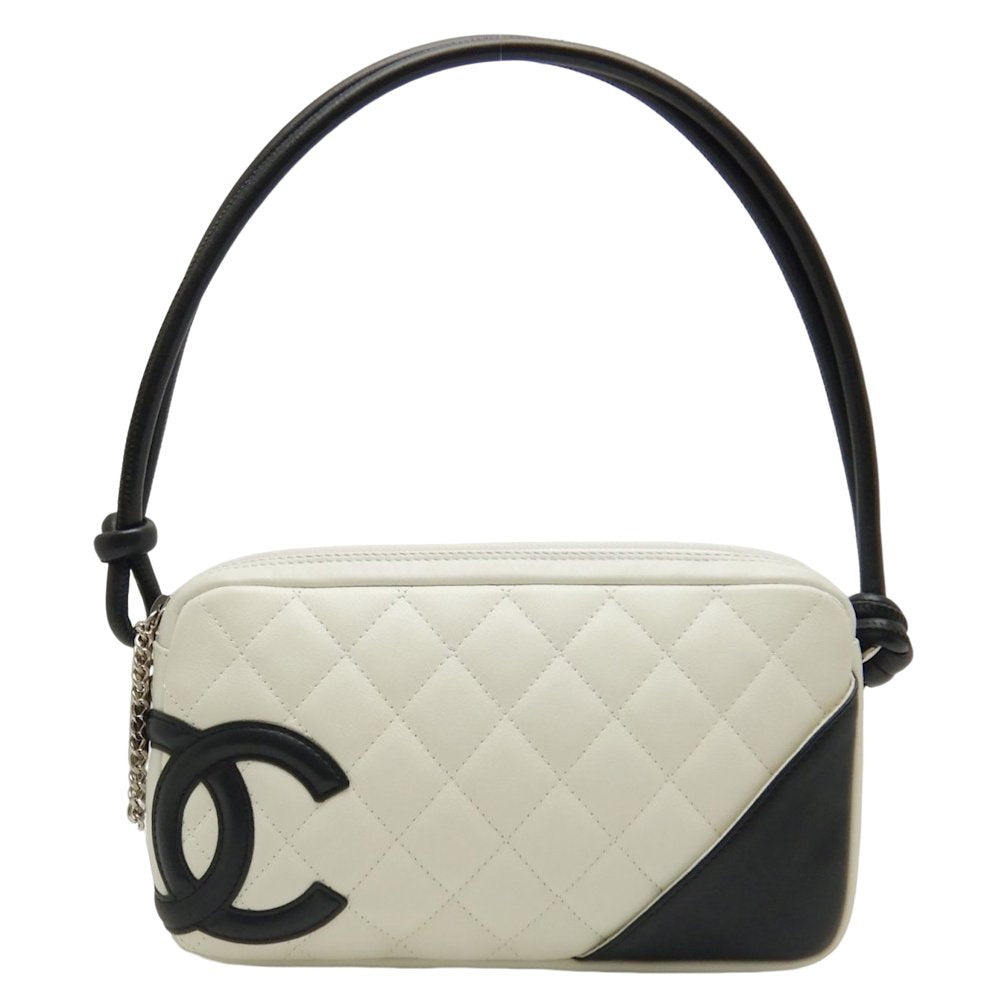 Chanel Shoulder Pouch Bag Cambon Line Calf Black White Shoulder Bag