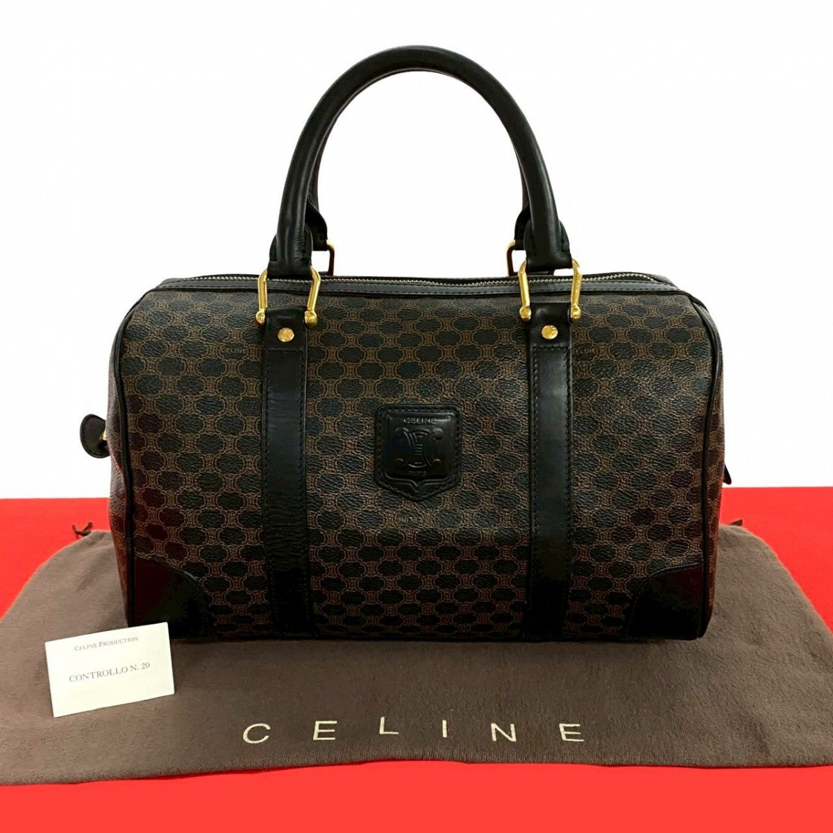 Pvc Macadam Blason Triomphe Pattern Women Leather Black Travel Bag