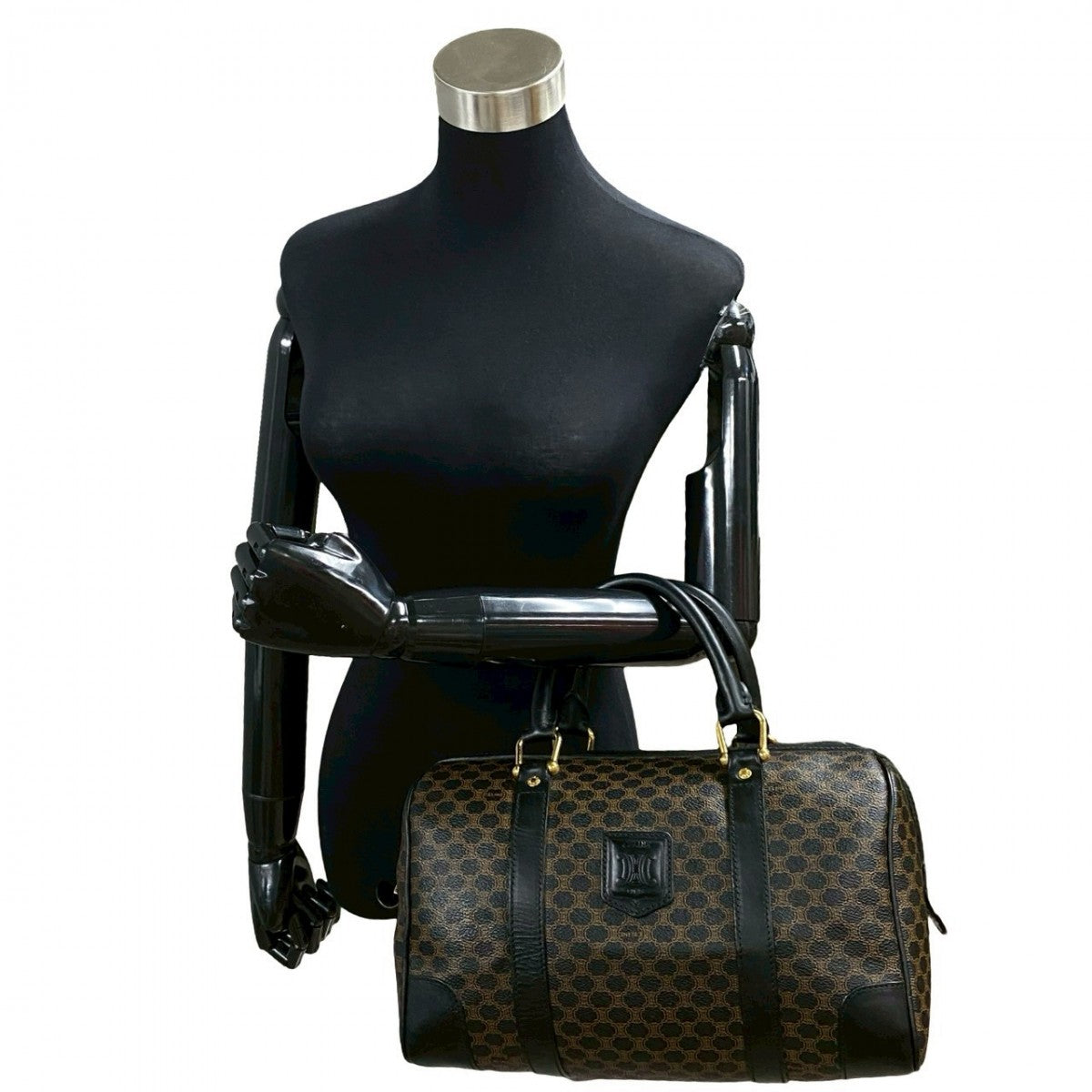 Pvc Macadam Blason Triomphe Pattern Women Leather Black Travel Bag