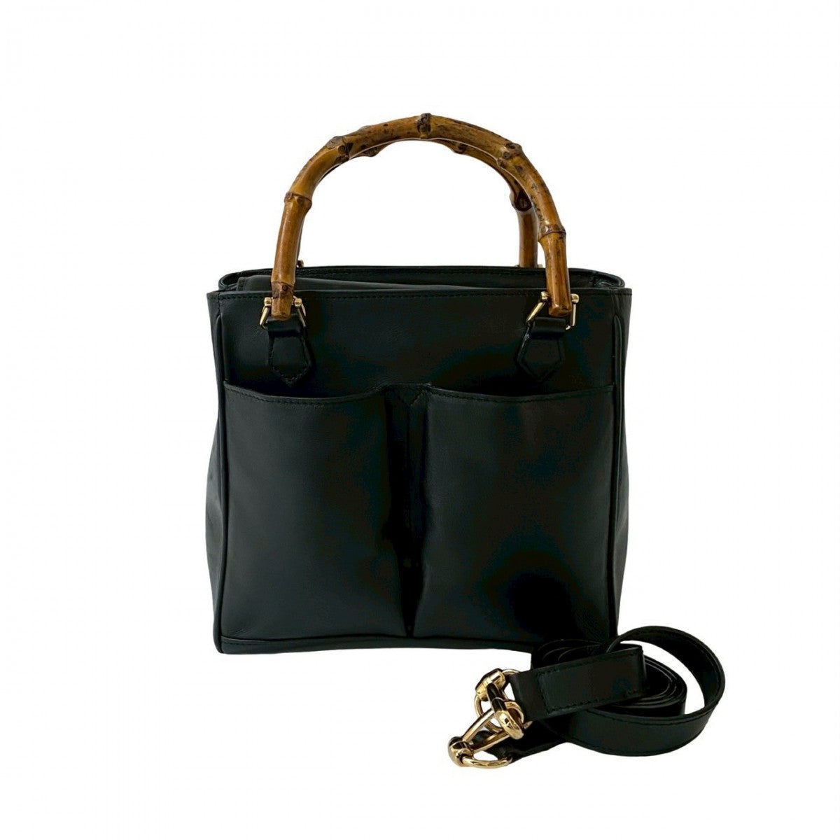 Gucci Bamboo Leather Black Shoulder Bag 250611Kma837 2
