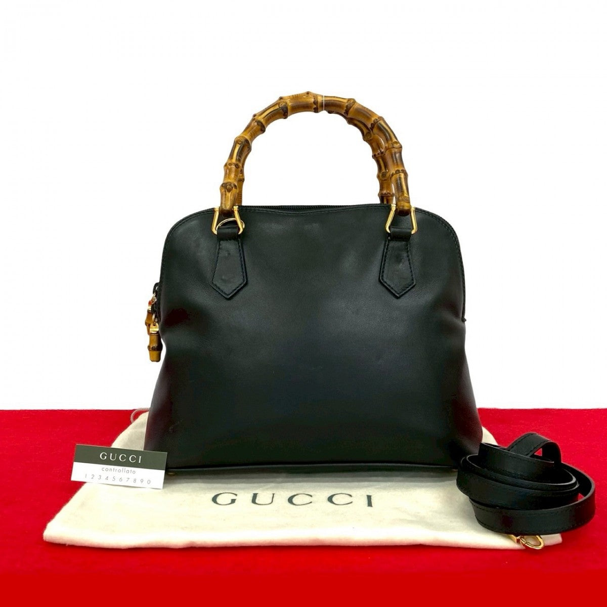 Gucci Bamboo Leather Black Shoulder Bag 250612Mna147 4
