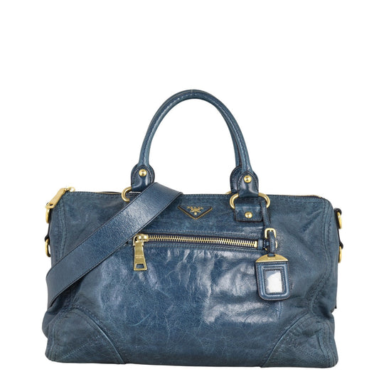 Prada Tote Bag Shine Two-Way Tote Vitello Blue Shoulder Bag
