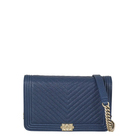 Chanel Boy Wallet on Chevron Handbag Quilted Blue Crossbody Bag
