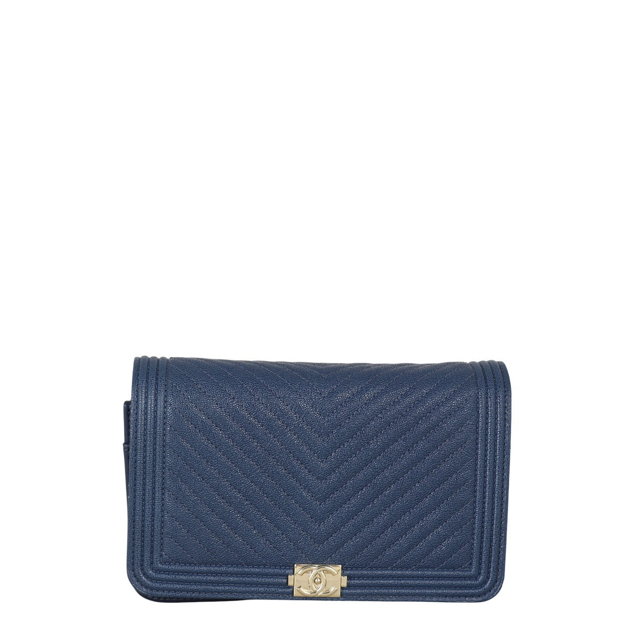 Chanel Boy Wallet on Chevron Handbag Quilted Blue Crossbody Bag