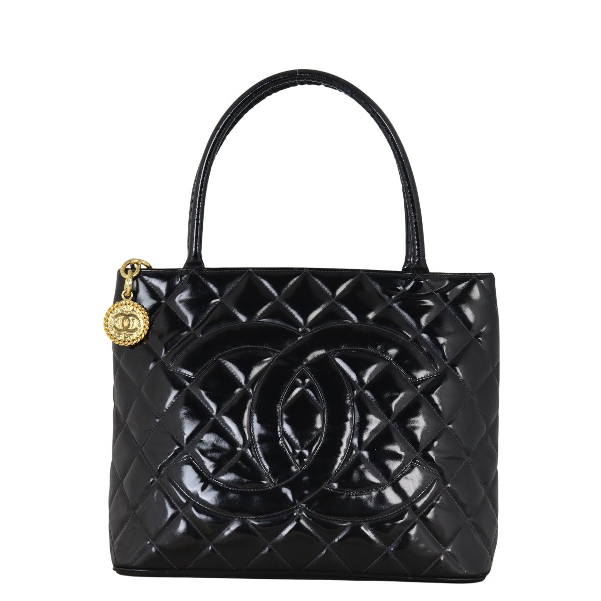 Chanel Medallion Tote Patent Quilted Black Shoulder Bag
