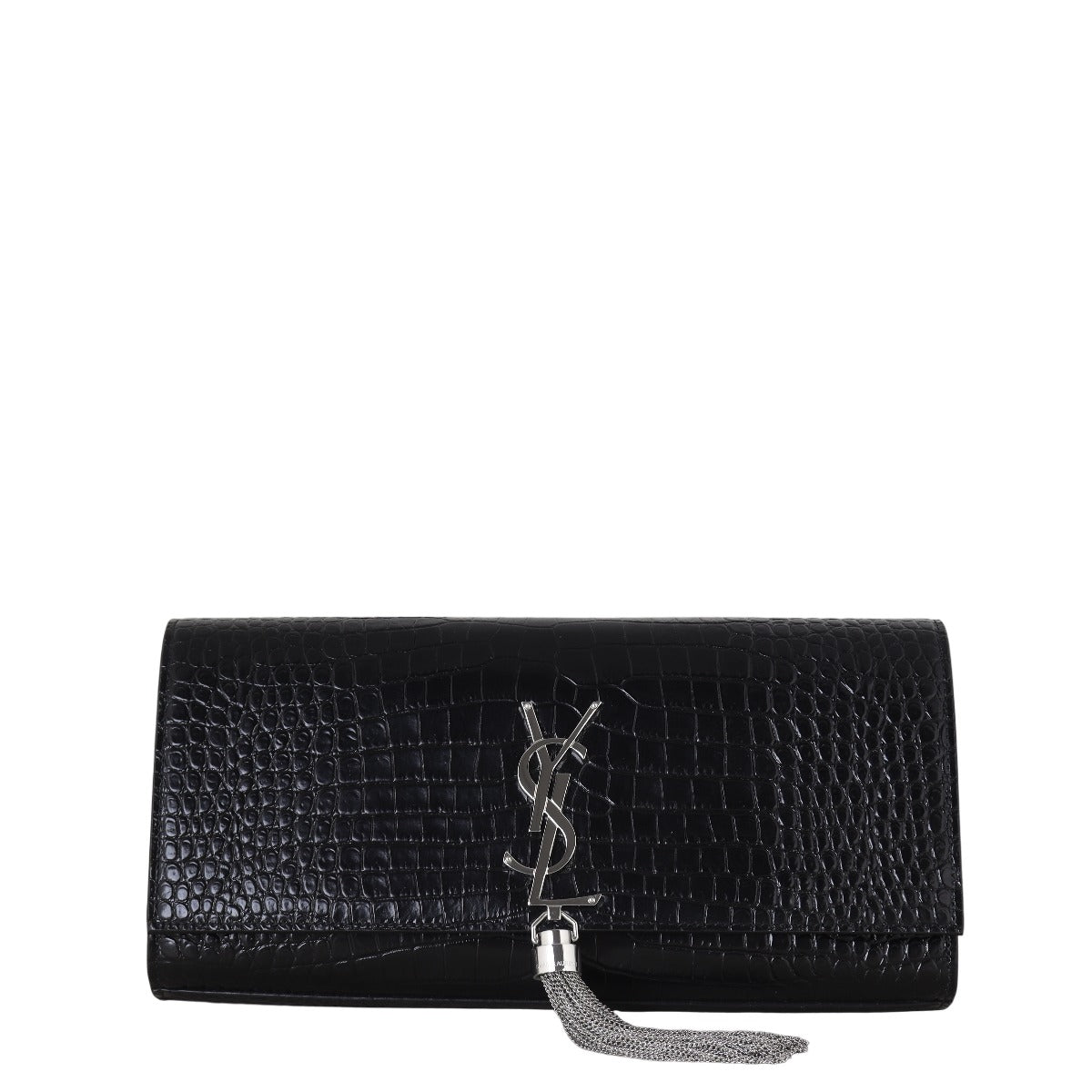 YSL Saint Laurent Kate Tassel Clutch Croc Embossed Clutch Bag