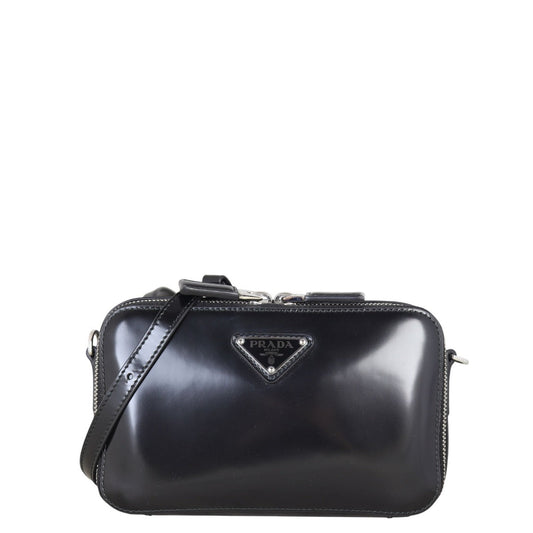 Prada Shoulder Bag Brushed Brique Bag Leather Black