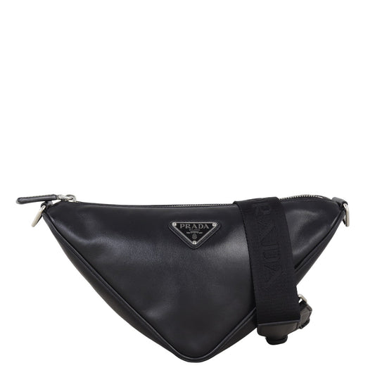 Prada Shoulder Bag Triangle 2 Leather Black Logo
