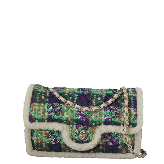 Chanel Classic Single Tweed Shearling Handbag Flap Shoulder Bag