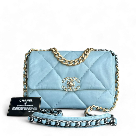 Chanel 19 Bag Goatskin Light Two-Tone Hardware Series Quilted Blue Handbag