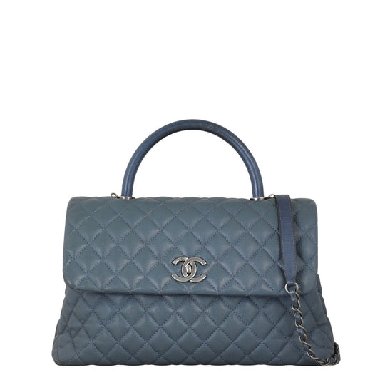 Chanel Coco Top Handle Flap Bag Quilted Blue Crossbody Bag