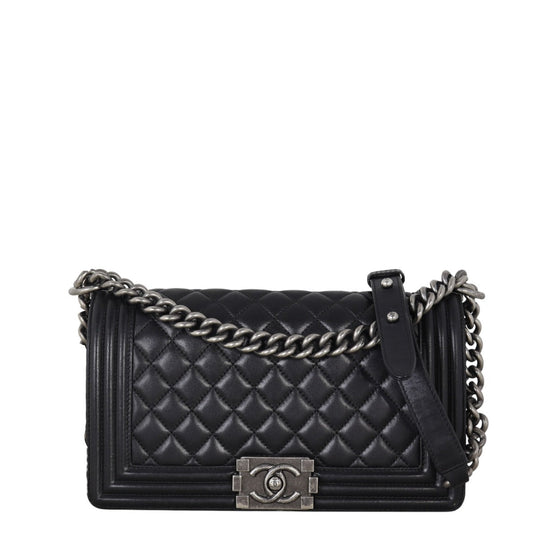Chanel Boy Old Handbag Quilted Black Crossbody Bag Medium 13112025