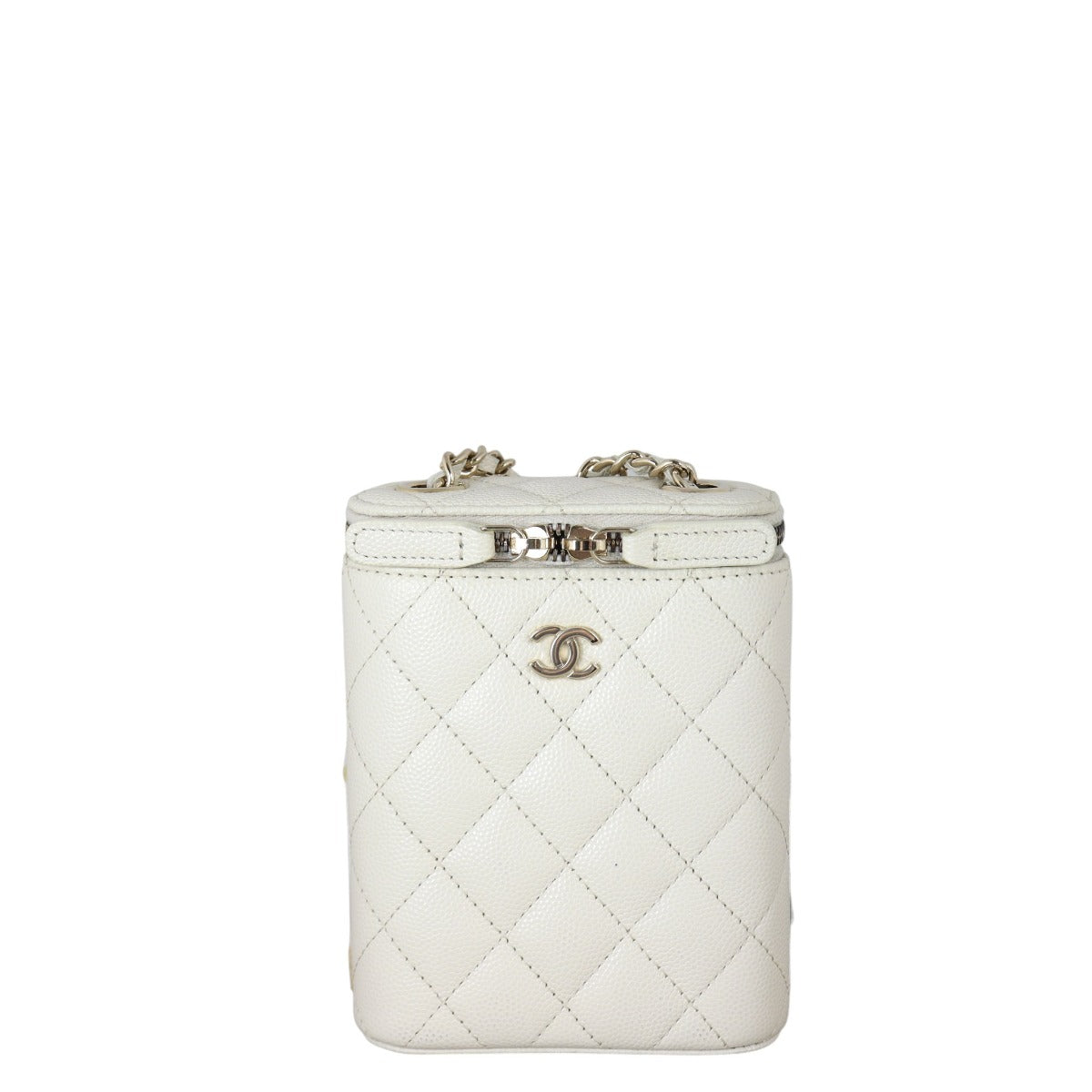 Chanel Classic Vertical Vanity Case Handbag Quilted White Crossbody Bag