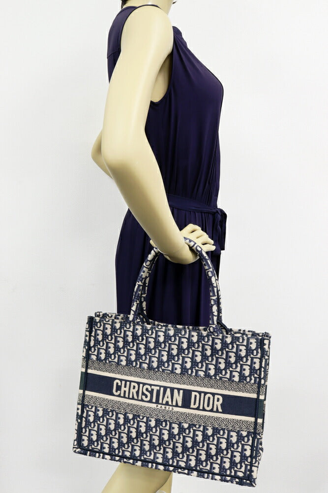 Dior Christian Book Tote Oblique Embroidery Cotton Tote Bag Canvas