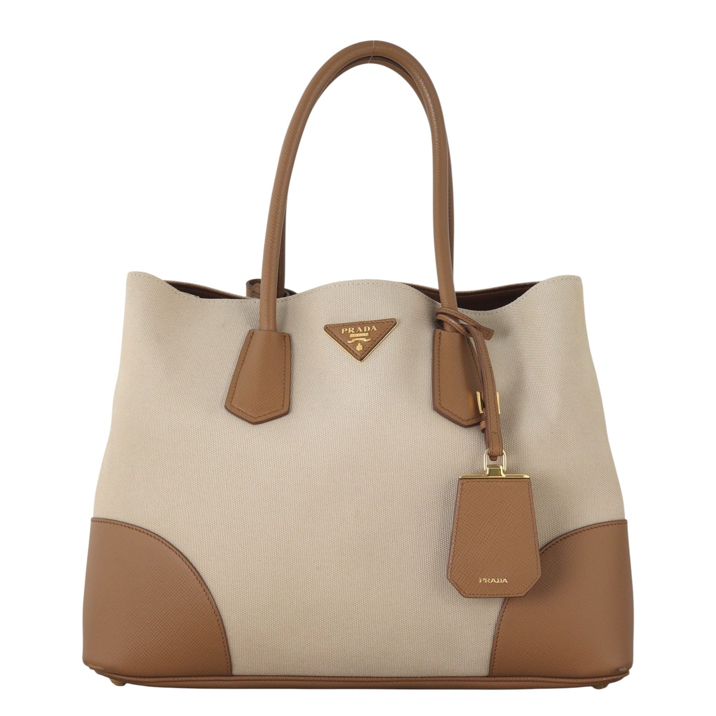 Prada Tote Bag Cuir & Canapa Double Bag Canvas Saffiano Brown Shoulder Bag