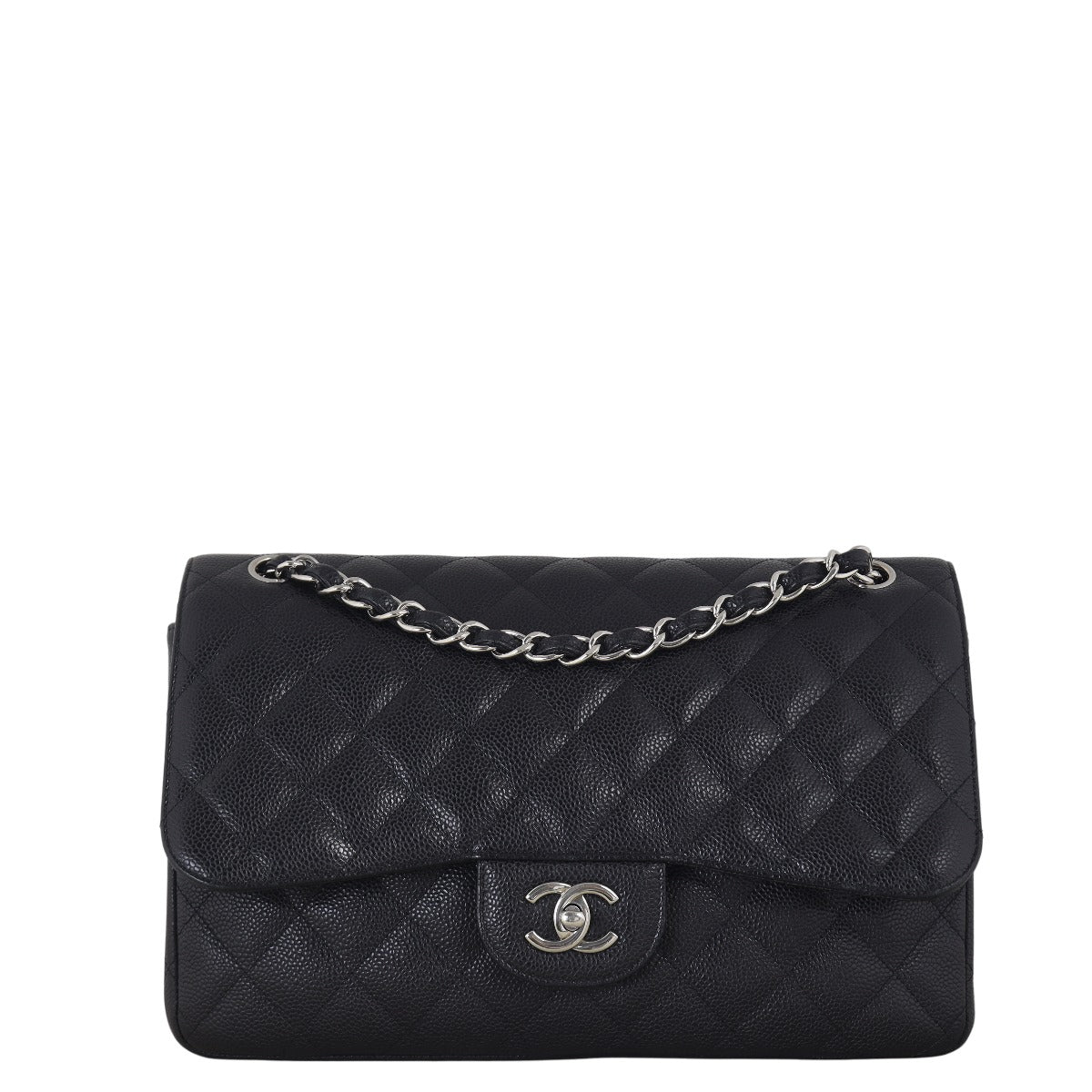 Chanel Classic Double Jumbo Caviar Handbag Quilted Black Crossbody Bag Caviar 1