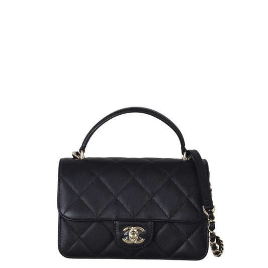 Chanel CC Top Handle Flap Bag Small Quilted Black Crossbody Bag