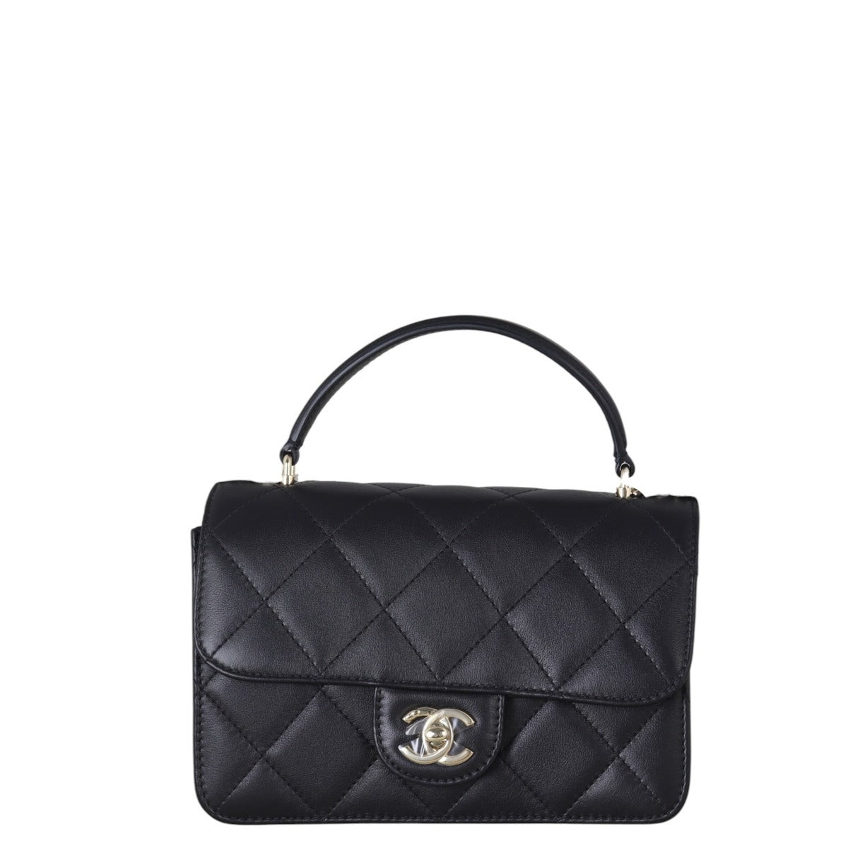 Chanel CC Top Handle Flap Bag Small Quilted Black Crossbody Bag