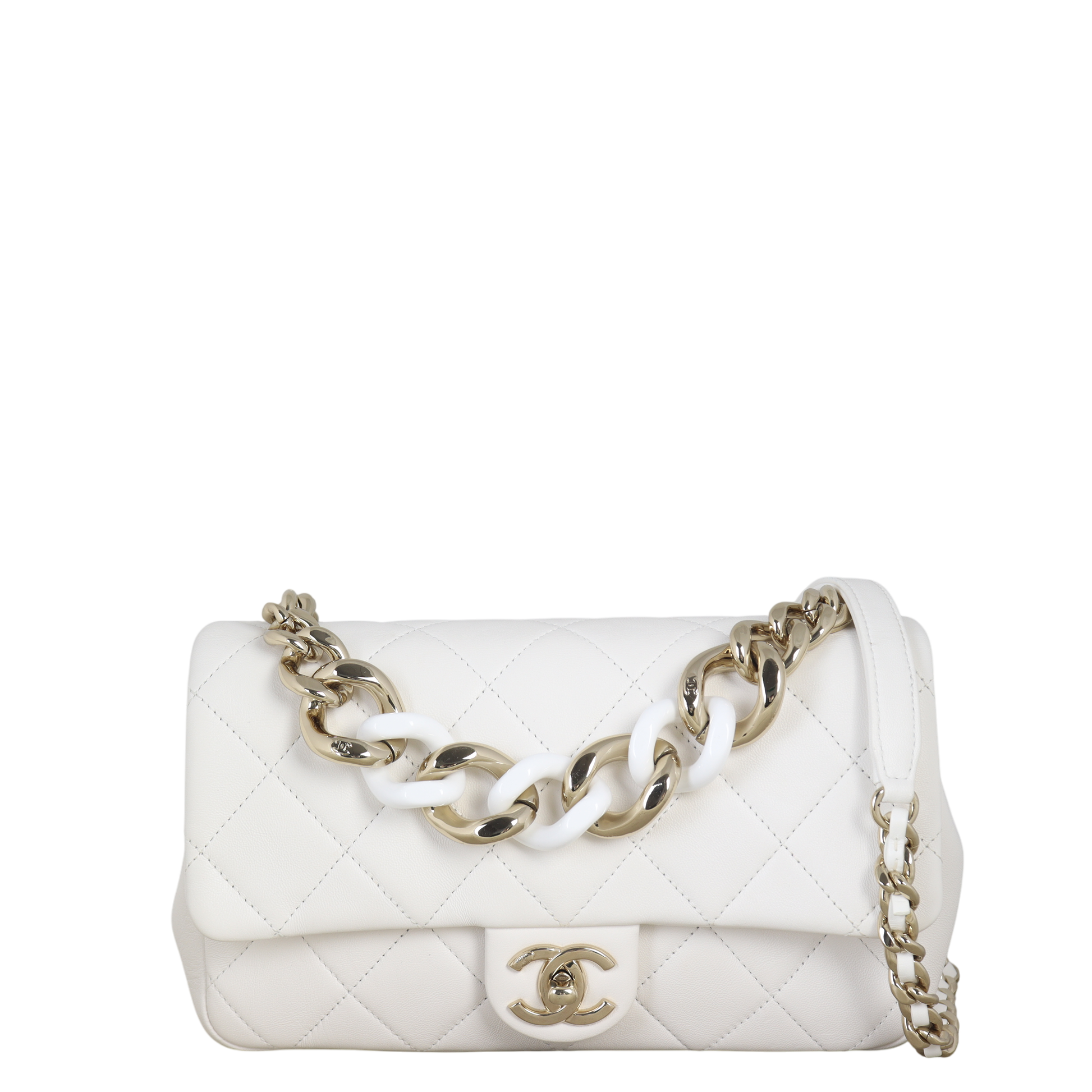 Chanel Elegant Plexi Double Flap Bag Quilted White Shoulder Bag