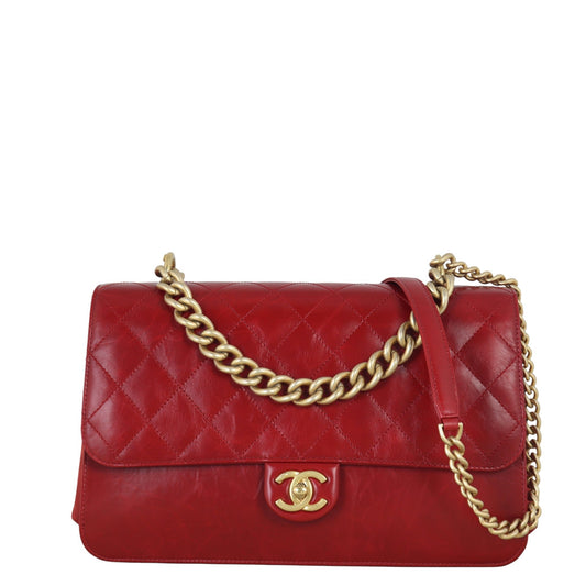 Chanel Paris-Cosmopolite Straight-Lined Bag Quilted Red Shoulder Bag