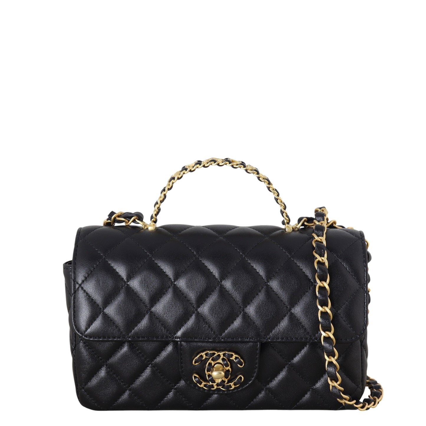 Chanel CC Flap Mini Rectangular Logo Top Handle Quilted Black Crossbody Bag