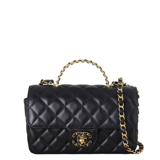 Chanel CC Flap Mini Rectangular Logo Top Handle Quilted Black Crossbody Bag