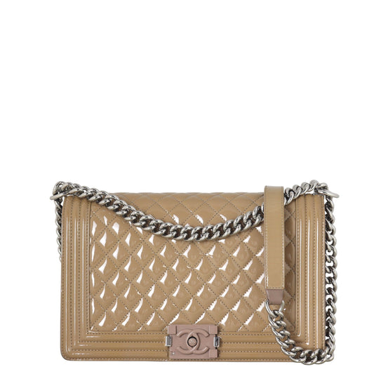 Chanel Boy New Plexiglass Patent Handbag Quilted Brown Crossbody Bag
