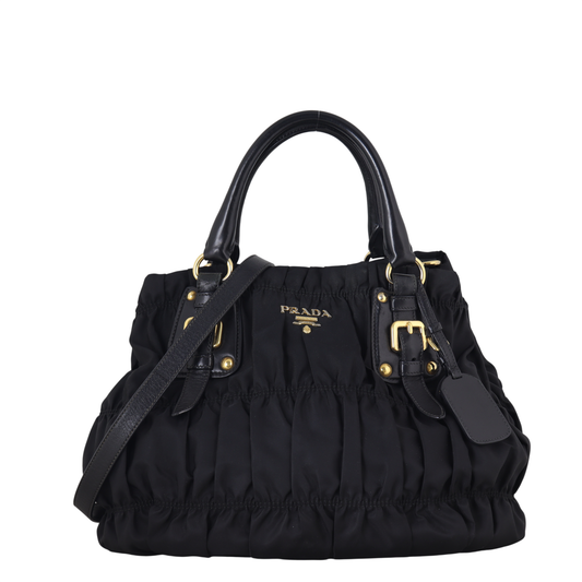 Prada Tote Bag Tessuto Gaufre Tote 2 Nylon Black Shoulder Bag