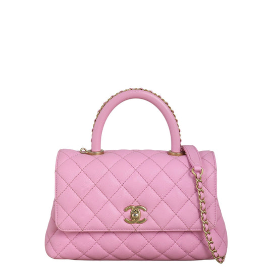 Chanel Coco Chain Top Handle Bag Quilted Pink Shoulder Bag