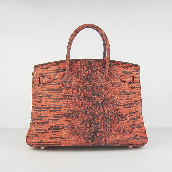 Hermes Luxury Birkin Cm Lizard Pattern Handbag Orange Gold Travel Bag