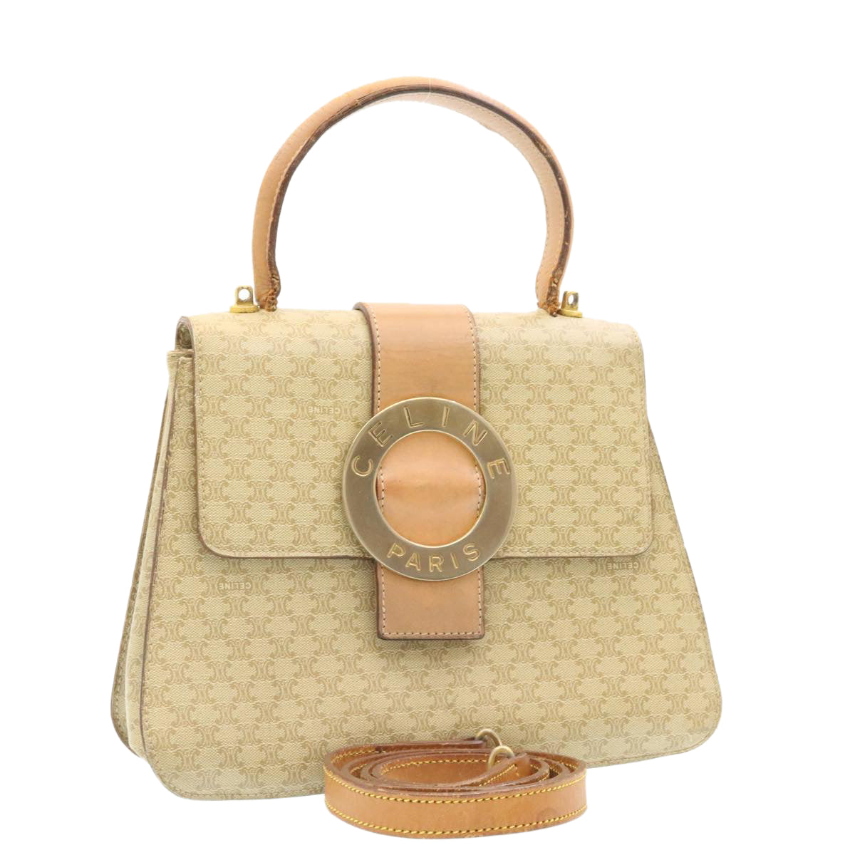 Luxury Macadam Circle Way Shoulder Hand Bag Leather Beige Shoulder Bag