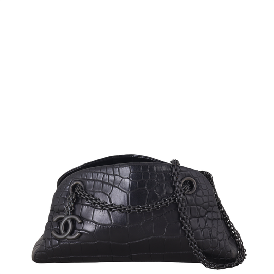 Chanel Just Mademoiselle Bowler Bag Croc Embossed Black Mini Shoulder Bag