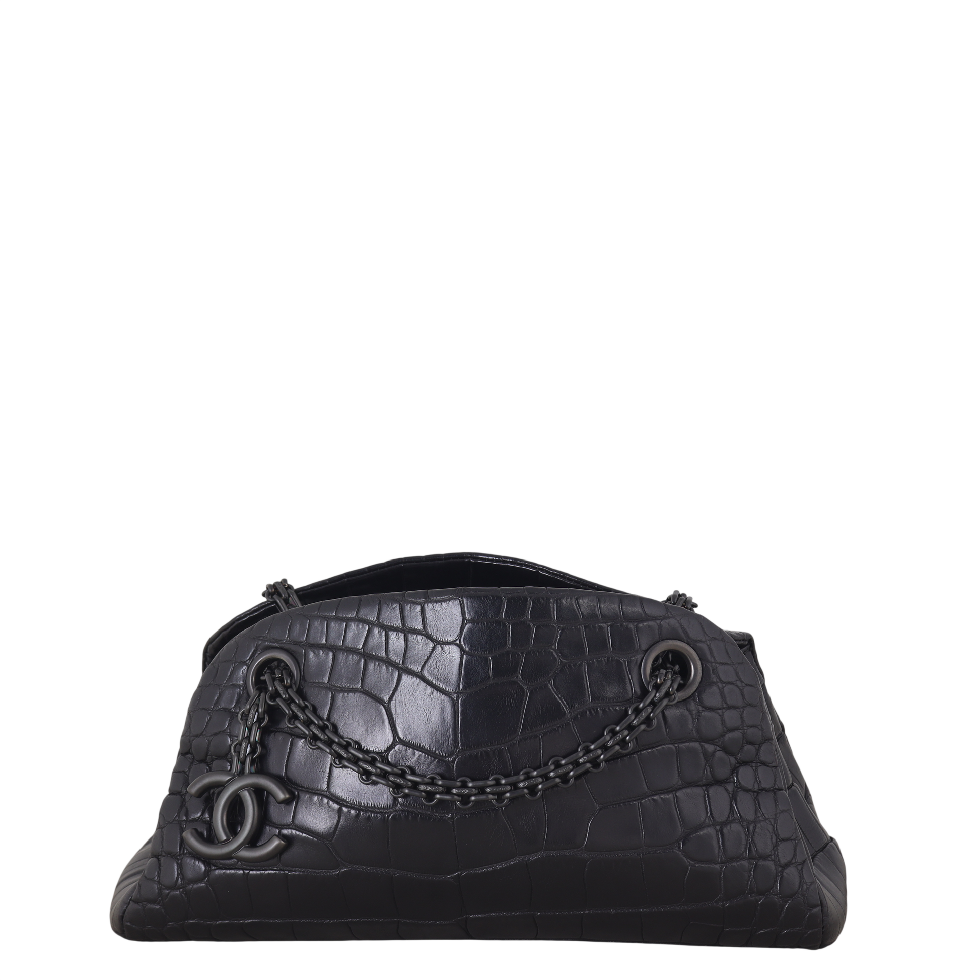 Chanel Just Mademoiselle Bowler Bag Croc Embossed Black Mini Shoulder Bag