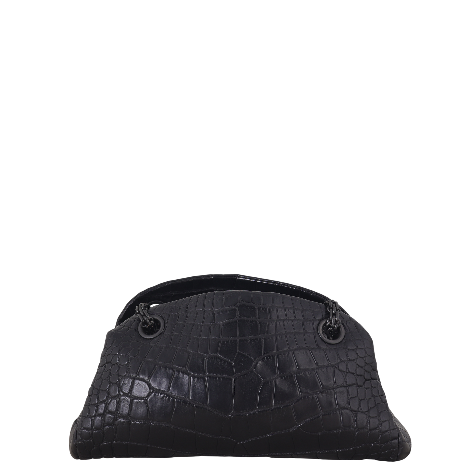 Chanel Just Mademoiselle Bowler Bag Croc Embossed Black Mini Shoulder Bag