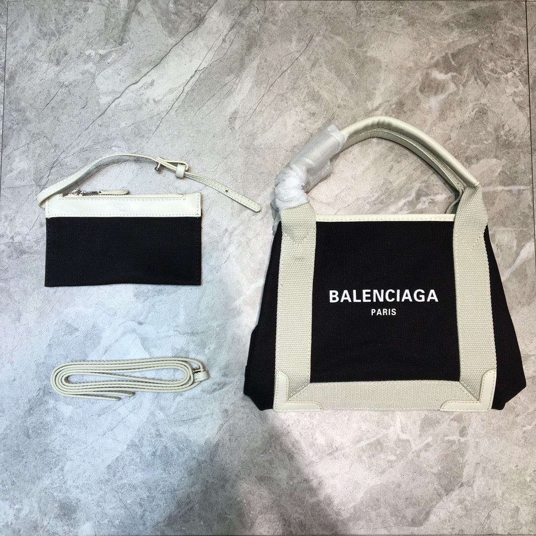Top Quality Navy Cabas Tote Bag In White Small