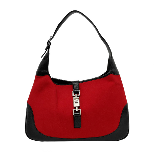 Gucci Jackie Felt Hardware Leather Black Red Silver Travel Bag