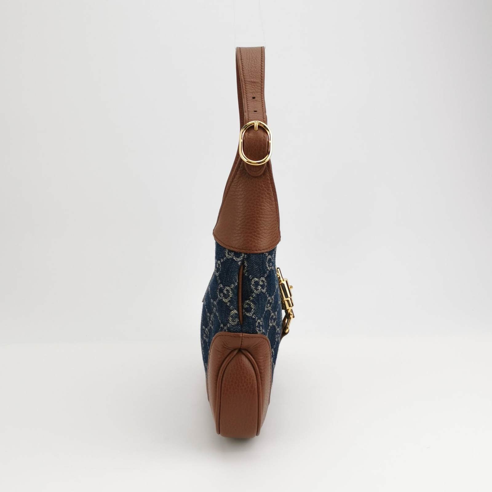 Gucci Jackie Small Handbag In Blue And Brown Leather Denim Travel Bag