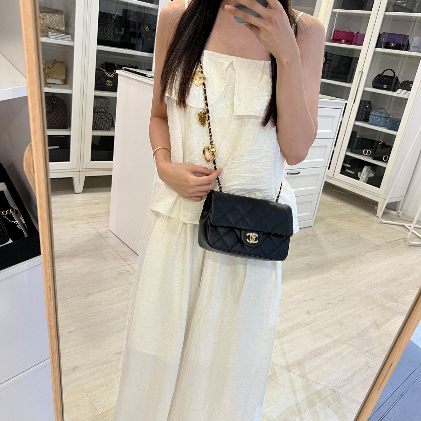 Chanel Small Flap Bag with Heart Charms in Black Lambskin and AGHW