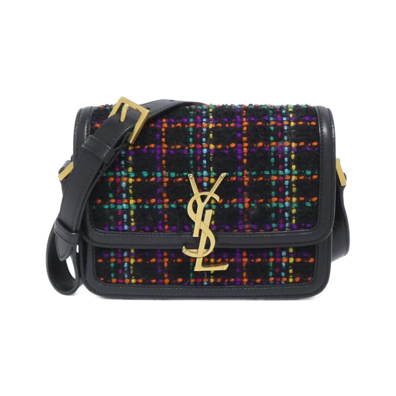 YSL Saint Laurent Solferino Tweed Shoulder Bag Leather