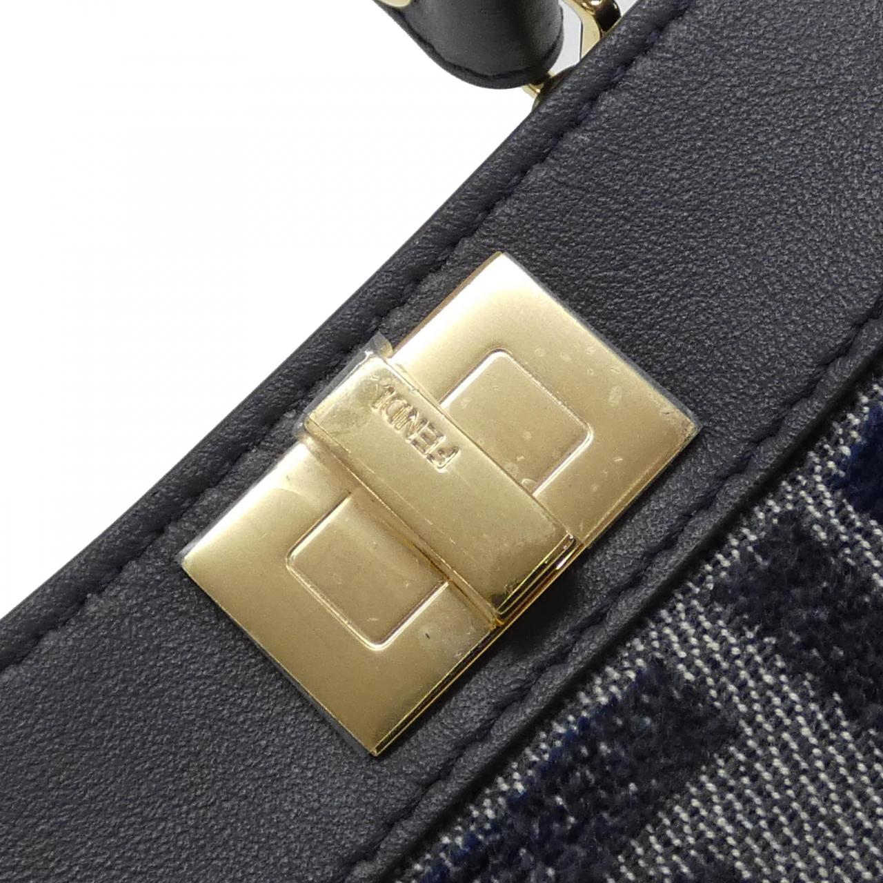Fendi Nano Peekaboo Shoulder Bag Leather Canvas