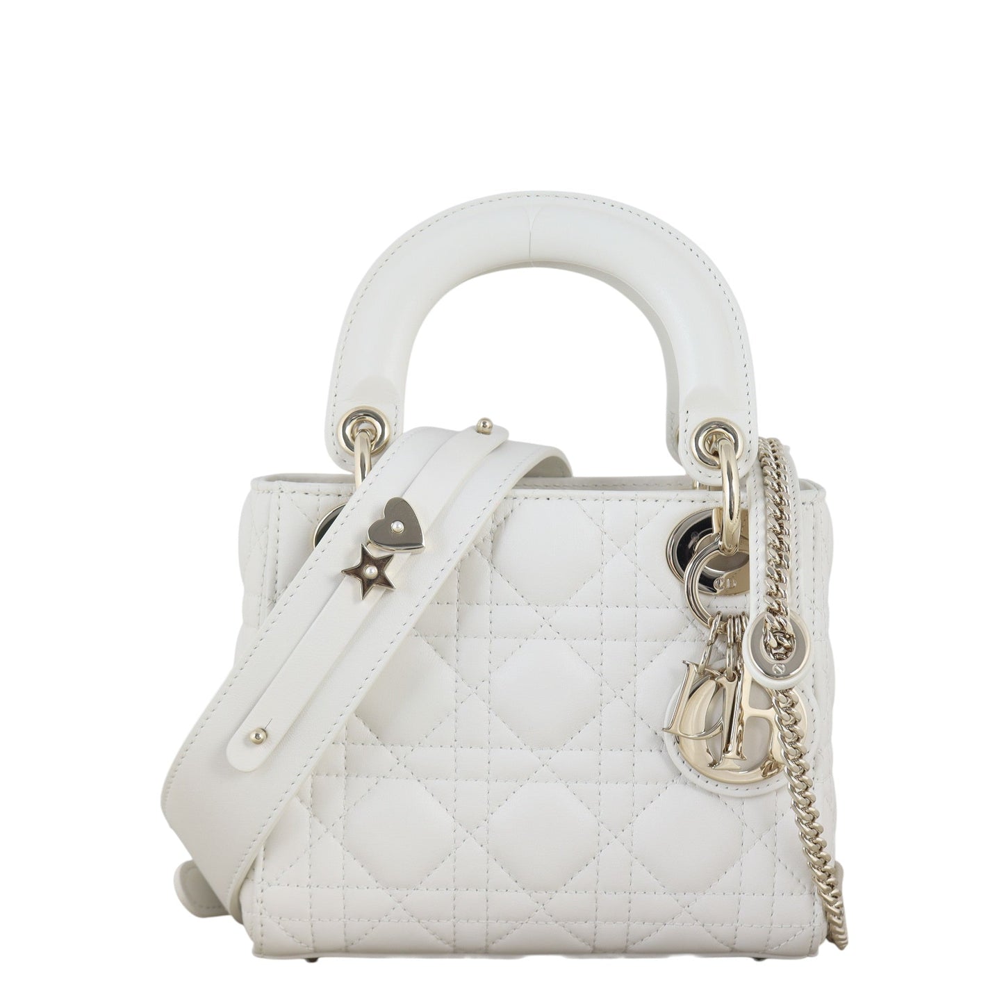Dior Crossbody Bag Lady with Extra Strap White Mini Small Shoulder Bag