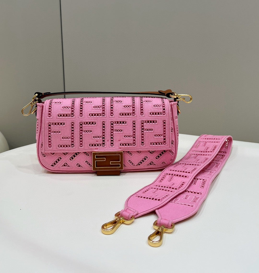 Top QualityTop Quality Baguette Embroidery Pink Medium Handbag