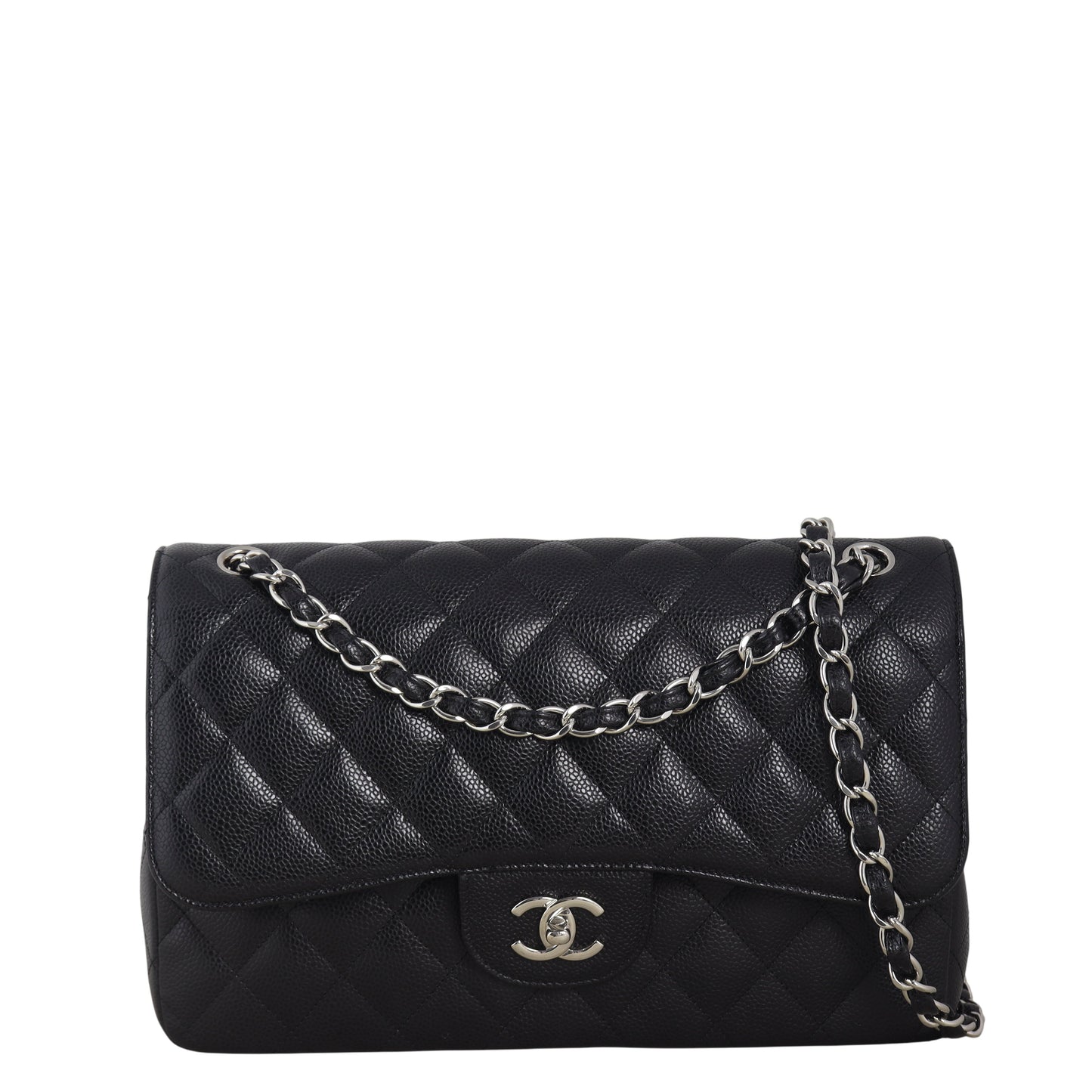 Chanel Classic Double Jumbo Caviar Handbag Quilted Black Crossbody Bag Caviar 18122025